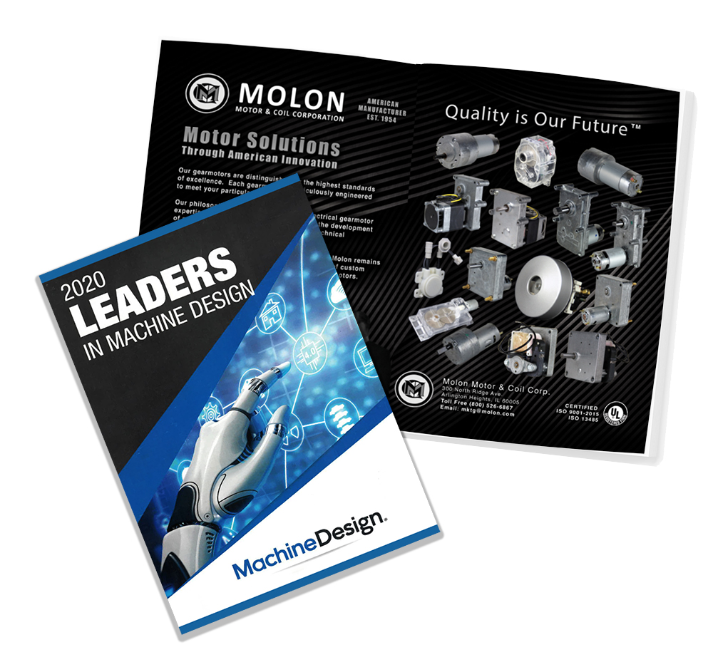 2020 Leaders in Machine Design magazine cover highlighting Molon Motors